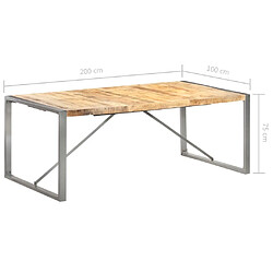 vidaXL Table à manger 200x100x75 cm Bois de manguier massif brut pas cher