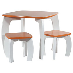 Pegane Ensemble de table et 2 tabourets pour enfant en bois coloris marron, blanc