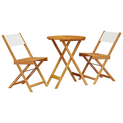 vidaXL Ensemble de bistro 3 pcs blanc crème tissu et bois massif