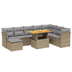 vidaXL Salon de jardin avec coussins 9 pcs beige résine tressée