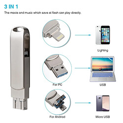 Acheter Wewoo Clé USB iPhone iDisk 3 en 1 64G Micro USB + Lightning 8 broches + USB 3.0 Disque flash push-pull rotatif métal avec fonction OTG (Argent)