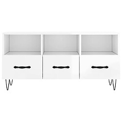 Maison Chic Meuble TV scandinave - Banc TV pour salon Blanc brillant 102x36x50 cm Bois d'ingénierie -MN22829 pas cher