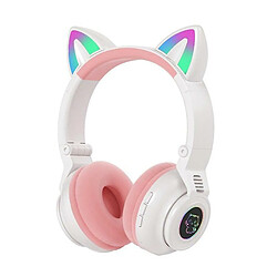 Chrono Casque Bluetooth sans Fil, Ecouteurs Bluetooth pour Oreilles de Chat pour Filles, Pliable Casque avec Lumières LED/Micro, Micro SD Carte Slot pour iPhone/PC/Tablettes/TV(Blanc) 