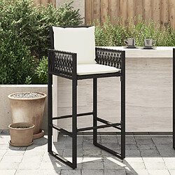 vidaXL Tabourets de bar jardin coussins lot de 2 noir résine tressée 