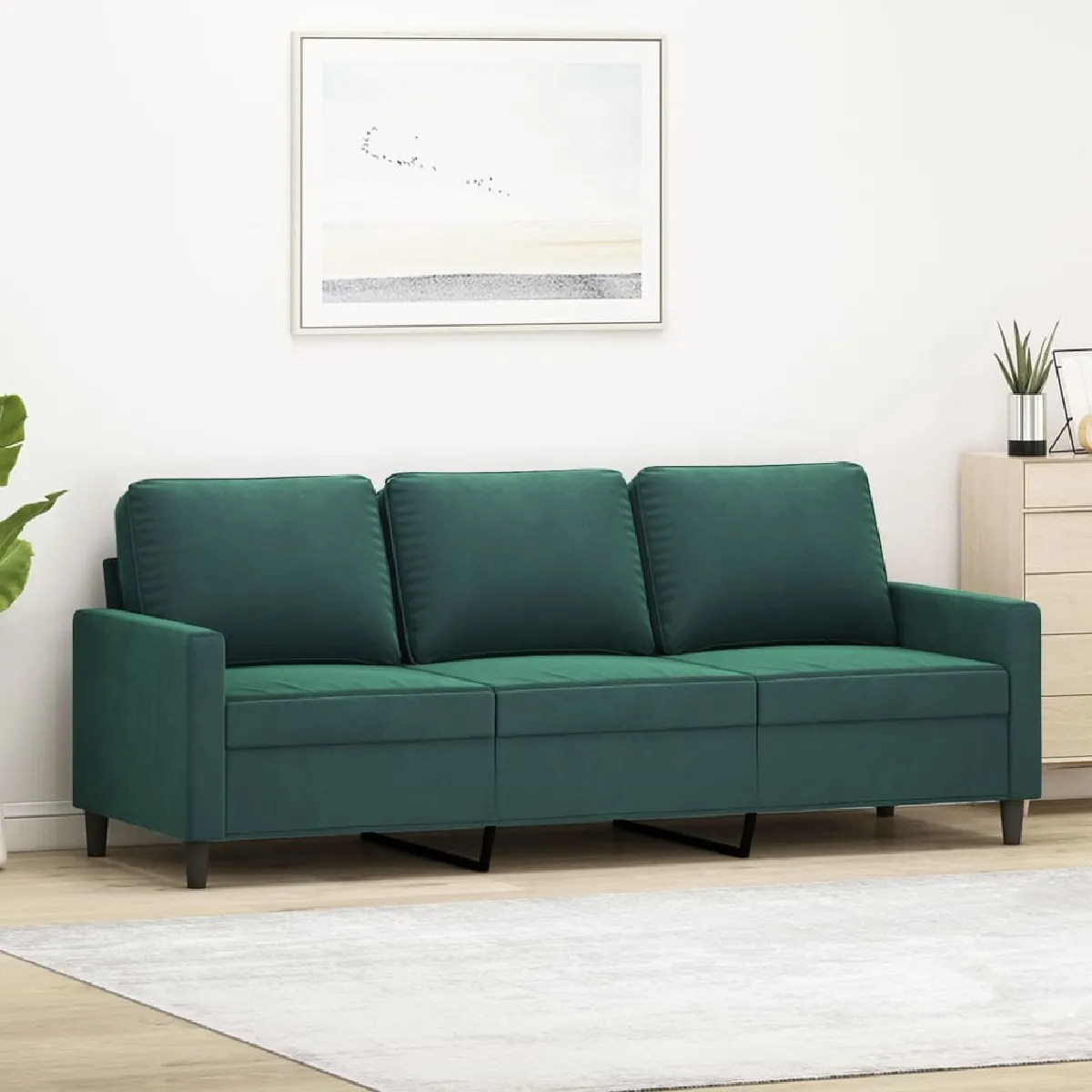 Maison Chic Canapé à 3 places,Canapé droit,Sofa de Salon,Banquette Vert foncé 180 cm Velours -GKD368150