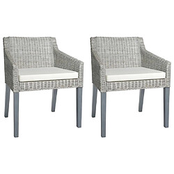 vidaXL Chaises à manger avec coussins lot de 2 gris rotin naturel