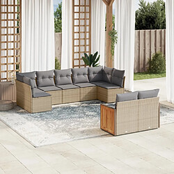 vidaXL Salon de jardin avec coussins 9 pcs beige résine tressée 