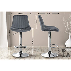 Acheter Decoshop26 Lot de 2 tabourets de bar réglable en hauteur pivotant à 360° assise en tissu gris couture verticale pied métal chromé 10_0004433