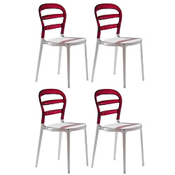 Inside 75 Lot de 4 chaises design DEJAVU en polycarbonate rouge et blanc