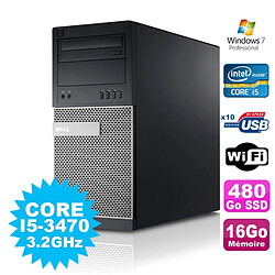 PC Tour Dell Optiplex 7010 Core I5-3470 3.2Ghz 16Go 480Go SSD DVD WIFI Win 7 - Occasion