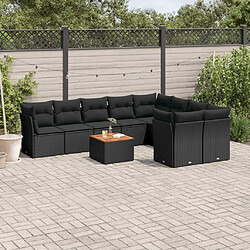 vidaXL Salon de jardin 10 pcs avec coussins noir résine tressée 