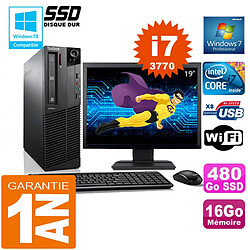 PC Lenovo M92p SFF Core I7-3770 Ram 16Go Disque 480 Go SSD Wifi W7 Ecran 19" · Occasion 