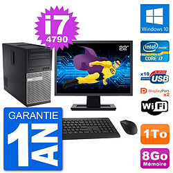 PC Tour Dell 9020 Ecran 22" Intel i7-4790 RAM 8Go Disque 1To Windows 10 Wifi - Occasion