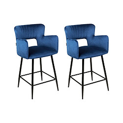 Beliani Tabouret de bar Set de 2 Velours Bleu marine SANILAC 