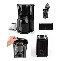 Livoo Cafetière Machine à café Electrique Isotherme NOIRE 1.5L 900W + Grille-pain NOIR longue Fente 900W 7 positions Ejection automatique 