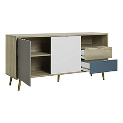 Mes Buffet 2 portes 2 tiroirs 150x40x71 cm naturel et bleu - BAULEO pas cher