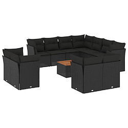 vidaXL Salon de jardin 12 pcs avec coussins noir résine tressée