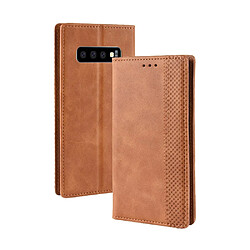 Etui en PU style vintage avec support marron pour votre Samsung Galaxy S10