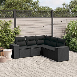 Maison Chic Salon de jardin 5 pcs avec coussins | Ensemble de Table et chaises | Mobilier d'Extérieur noir résine tressée -GKD33453