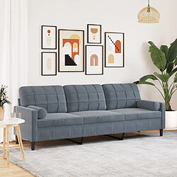 vidaXL Canapé 3 places avec oreillers gris foncé 210 cm velours