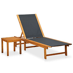 Helloshop26 Transat chaise longue bain de soleil lit de jardin terrasse meuble d'extérieur avec table bois d'acacia solide et textilène 02_0012604