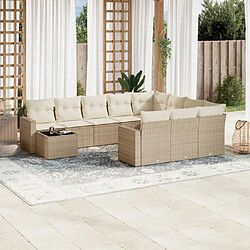 vidaXL Salon de jardin 11 pcs avec coussins beige résine tressée 