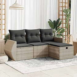 vidaXL Salon de jardin 4 pcs avec coussins gris clair résine tressée 