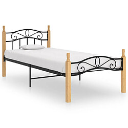 vidaXL Cadre de lit sans matelas noir métal bois chêne massif 90x200cm