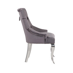 Acheter Vivenla Lot de 2 Chaises de salle à manger design capitonné revêtement en velours gris foncé et piètement baroque en acier inoxydable argenté collection ANGELO