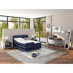 Vente-Unique Ensemble complet boxspring tête de lit + sommiers relaxation électrique + matelas + surmatelas - 2 x 90 x 200 cm - Tissu - Denim - CASTEL de PALACIO 