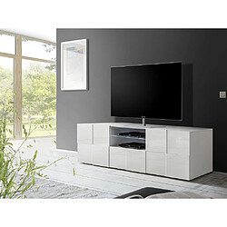 Vente-Unique Meuble TV CALISTO - LEDs - 2 portes & 1 tiroir - Blanc laqué