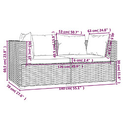 Acheter vidaXL Salon de jardin 3 pcs avec coussins Noir Résine tressée