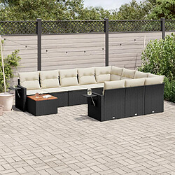 vidaXL Salon de jardin 11 pcs avec coussins noir résine tressée