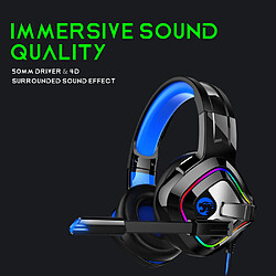 General Casque de jeu avec microphone, casque supra-auriculaire avec lumière LED, compatible avec PS4 PS5 Xbox PC portable, bandeau à réglage automatique, micro antibruit, 7.1 Stéréo Surround(bleu) pas cher