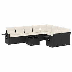 vidaXL Salon de jardin 10 pcs avec coussins noir résine tressée