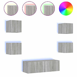 Maison Chic Lot de 5 Meuble TV muraux, Banc TV avec lumières LED pour salon, Meuble de rangement sonoma gris -GKD90177