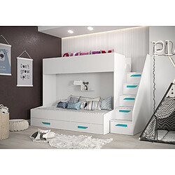 Abiks Meble PARTY 16 Lit superposé 247/165/120 (blanc/blanc/turquoise)