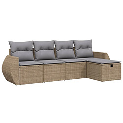 vidaXL Salon de jardin avec coussins 5pcs mélange beige résine tressée