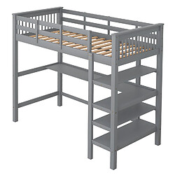 Sweiko Lit enfant avec compartiment de rangement et bureau sous le lit, gris 90 x 200 cm