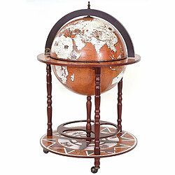 Mendler Bar de salon HWC-D86, minibar, étagère de vin, globe terrestre Ø 45cm, roulant, bois d'eucalyptus