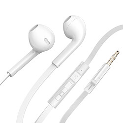 XO Écouteurs Jack 3.5mm Intra-auriculaires Microphone Câble Plat Silicone Blanc