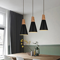 Avis Stoex Suspension Luminaire Moderne Noire, Abat-Jour en Métal Et Bois, Suspension Lustre Nordique Rétro, Ampoule Non Incluse