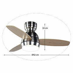 Acheter Ventilateur de Plafond Kekai Mistral DC 92x34 cm 55W Argent avec Pales en Bois, Lumière Réglable, Minuterie et Télécommande