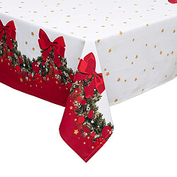 Atmosphera, Createur D'Interieur Nappe de Noël réctangulaire motif guirlande - 140 x 240 cm - Blanc et Rouge