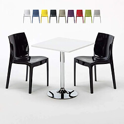 Grand Soleil Table Carrèe Blanc + 2 Chaises Colorées