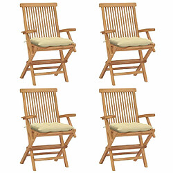 Maison Chic Lot de 4 Chaises de jardin,Fauteuil d'extérieur avec coussins blanc crème Teck massif -MN45862