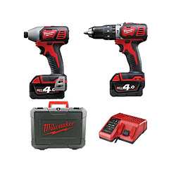 Lot 2 machines MILWAUKEE M18BPP2C-402C 18V 4.0Ah - Perceuse à percussion + Visseuse à chocs - 4933443552 