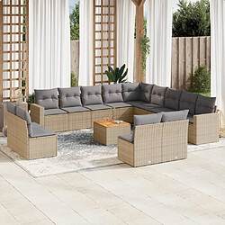 Maison Chic Ensemble Tables et chaises à dîner d'extérieur 14 pcs avec coussins,Salon de jardin mélange beige résine tressée -GKD706980