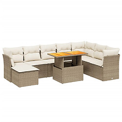 vidaXL Salon de jardin avec coussins 9 pcs beige résine tressée