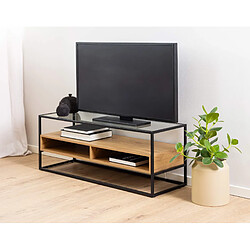 Lisa Design Parker - meuble TV - bois, verre et métal noir - 120 cm